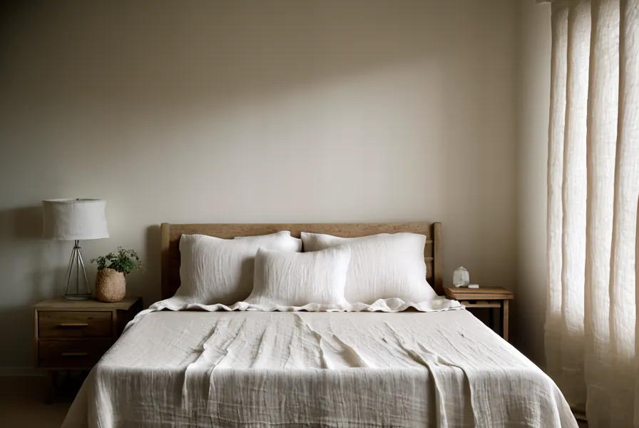 Close-up of a high-loft pillow showing height for side sleeper neck support.