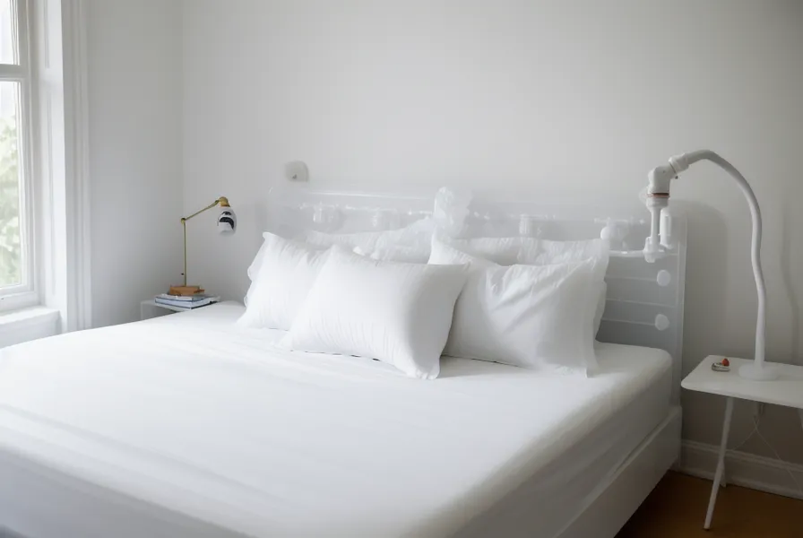 A BedJet 3 system providing active airflow under percale bed sheets.