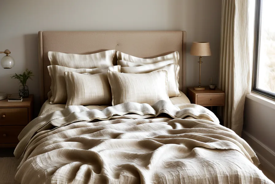 Detail of premium silk bedding and an active cooling system in a bedroom.