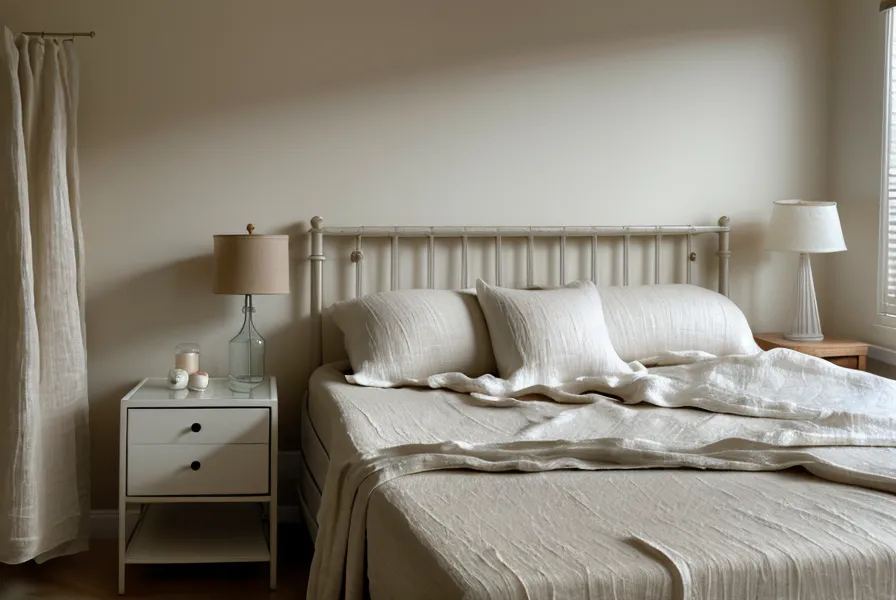 Cooling bedding and bedroom-efficiency setup in a Tucson bedroom during a summer heat wave