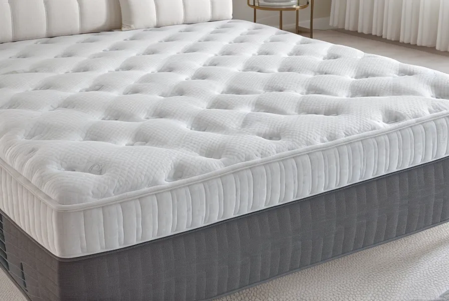 A clean mattress showroom aisle with various cooling mattress models on display.