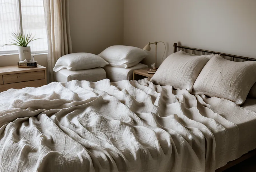 A bedroom kept dark and cool during the day by blackout shades.