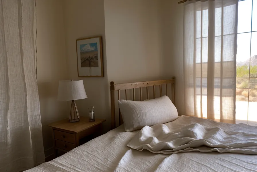 Close-up of premium cooling bedding including a silk pillowcase and cotton sheets.