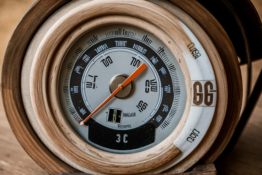 Close up of a digital thermometer reading 81 degrees on a nightstand